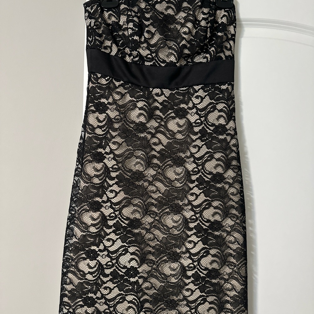 White House Black Market Strapless Black and Cream Lace Dress